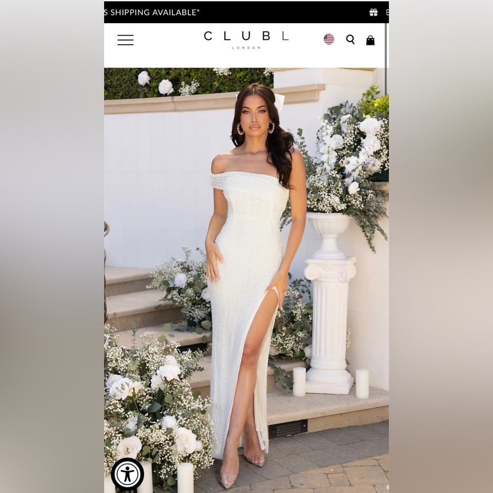 Club London MARRY ME 
IVORY SEQUIN BARDOT THIGH SPLIT MAXI DRESS